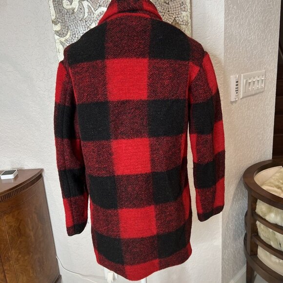 Wilfred Free Red & Black Buffalo Plaid Wool-Blend Open Blazer Coat Pockets size - Picture 4 of 6